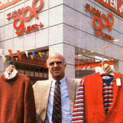 man in front of a supergap store