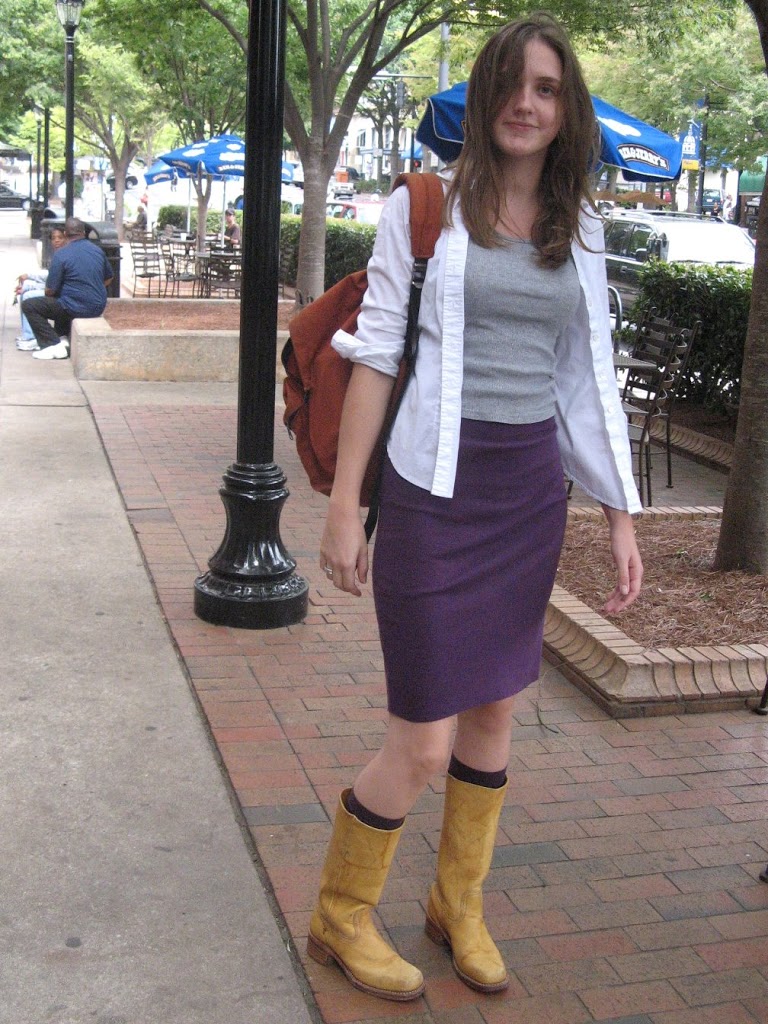 Tan boots with skirt