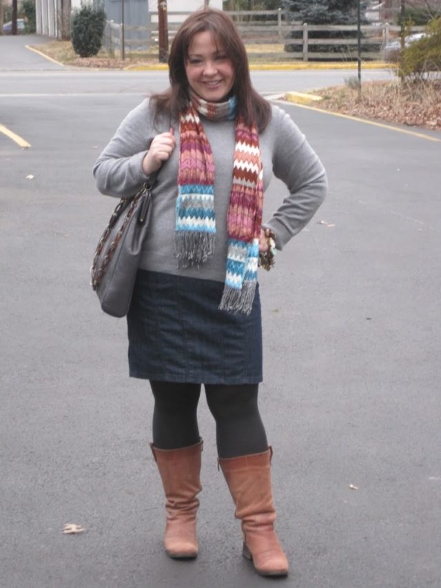 alison gary gray sweater denim pencil skirt