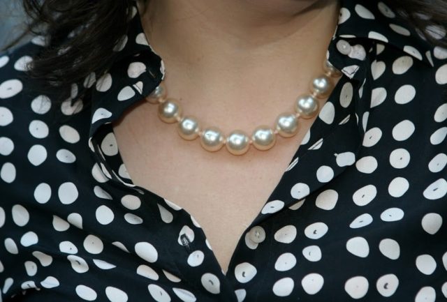 pearl necklace CAbi classic shirt