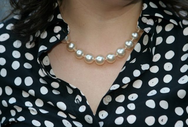My Wardrobe Today - Thursday 2 pearl necklace CAbi classic shirt
