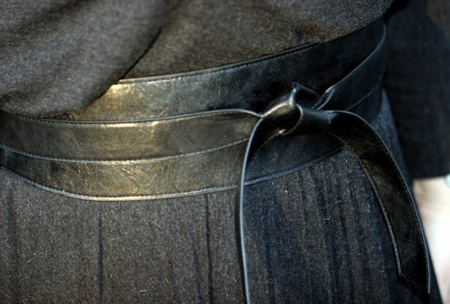 black leather obi belt from the fashion brand Another Line