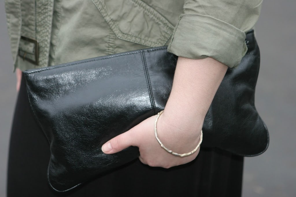 black leather clutch