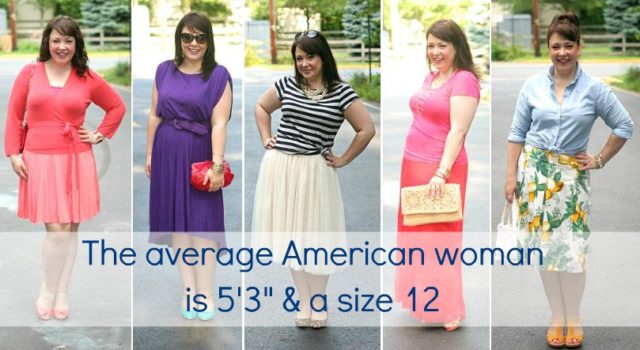 five photos of Alison Gary with the overlay text the Average American Woman is 5'3" & a size 12