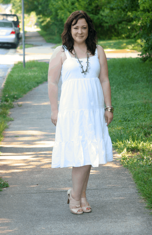 lands end white cotton linen sundress worn by alison gary