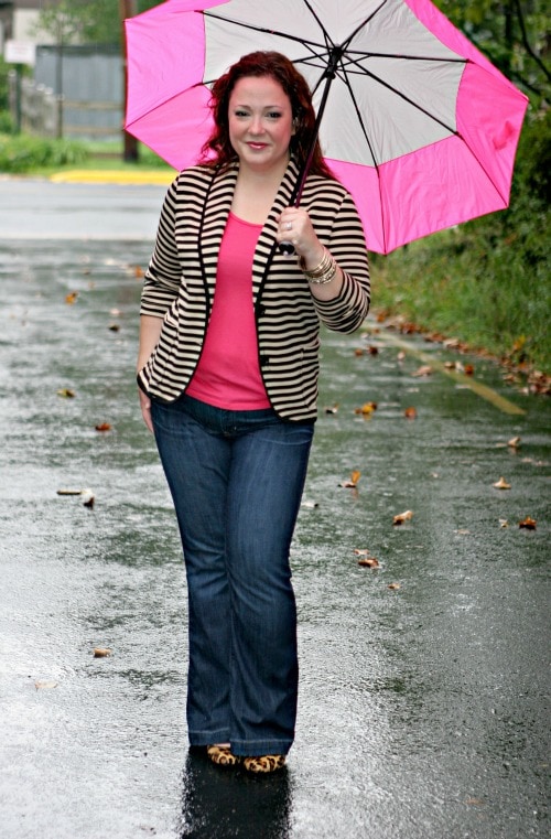 knit striped blazer jeans