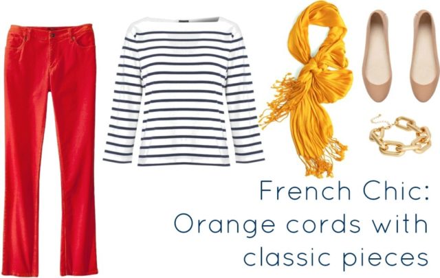 orange cords with breton tee