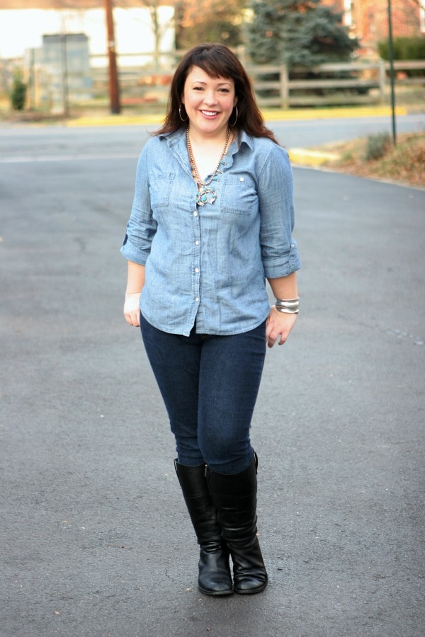 chambray shirt with jeans