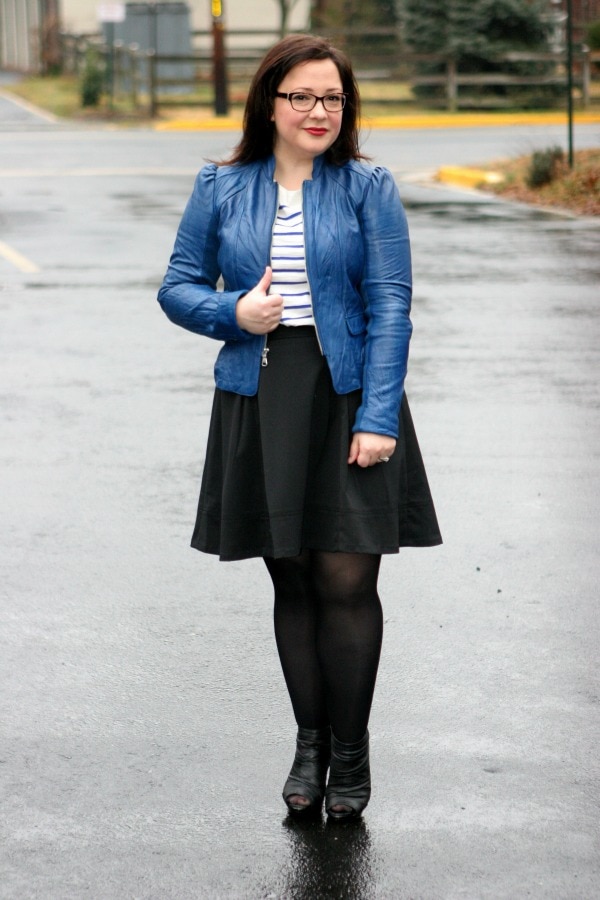 blue leather jacket