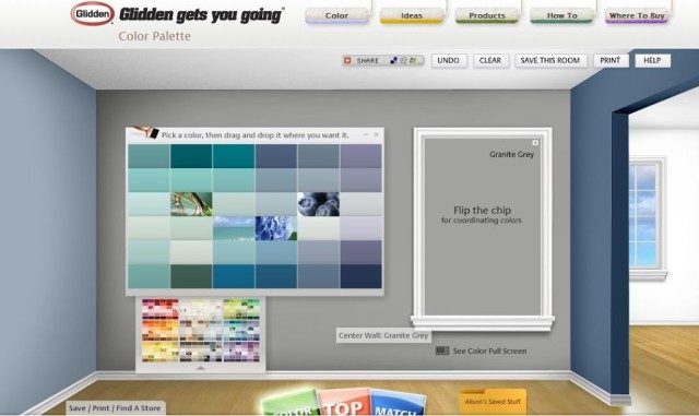 screenshot of the Glidden site that lets you envision paint colors on the walls of your home before you buy