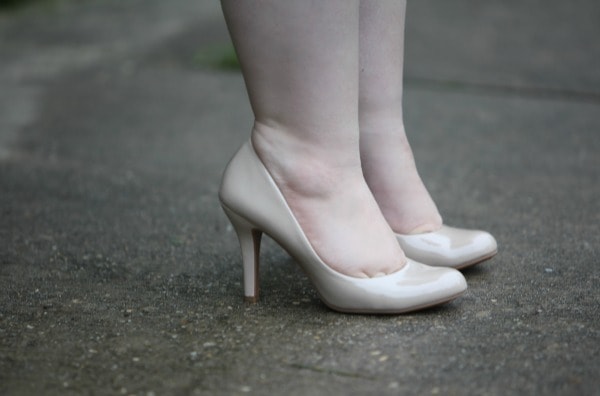 nude patent round toe pumps