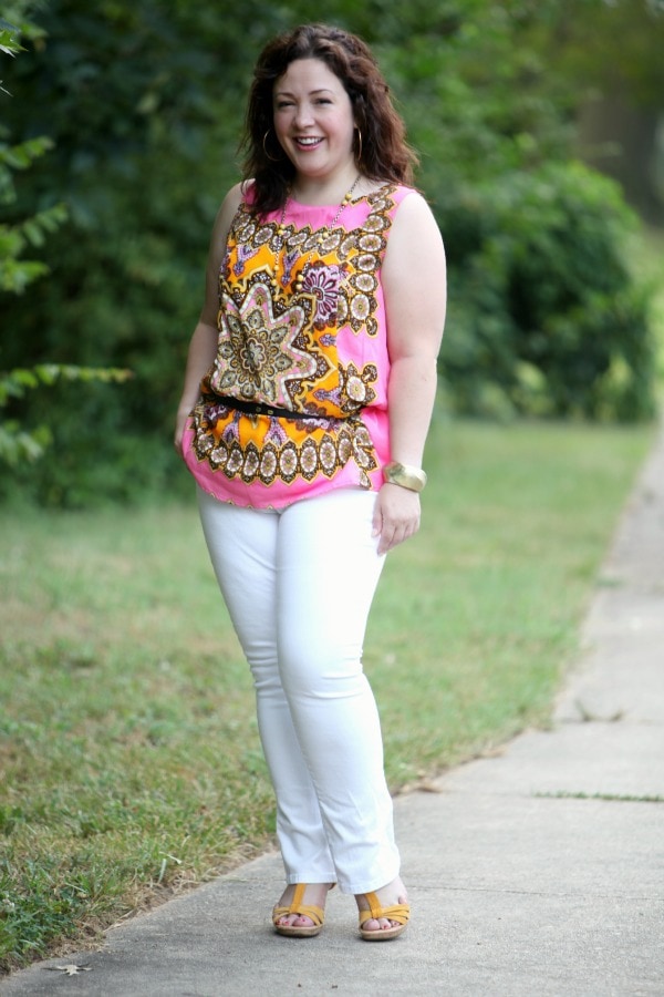 pink yellow paisley sleeveless scarf blouse eloquii