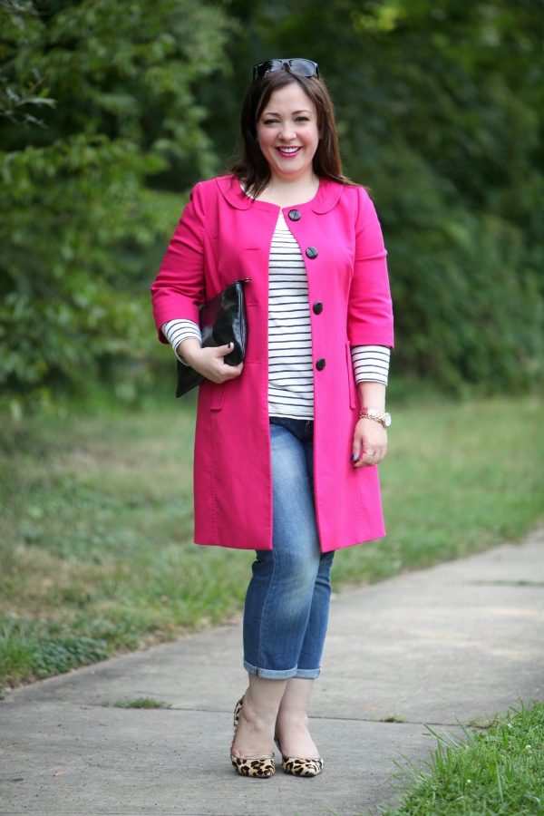 hot pink with denim stripes gold