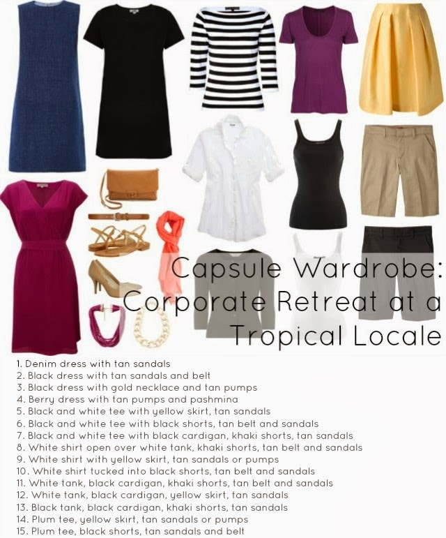 corporate retreat tropical capsule wardrobe