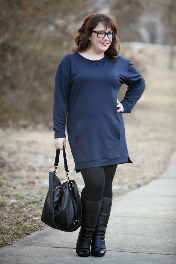 navy sweatshirt dress with black