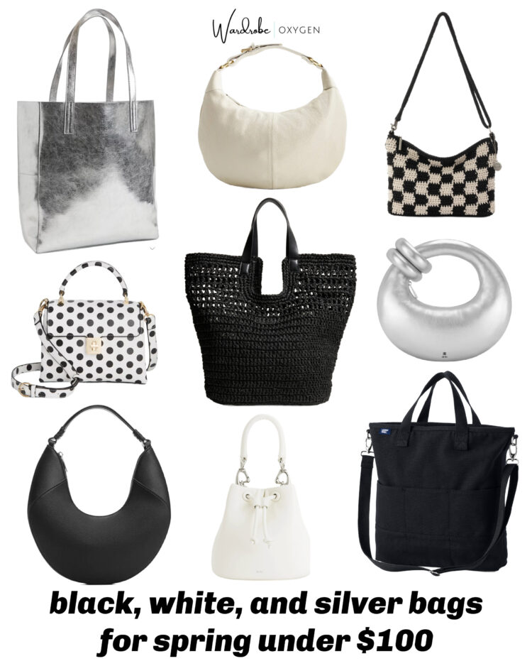 silver black white bags under $100 for spring