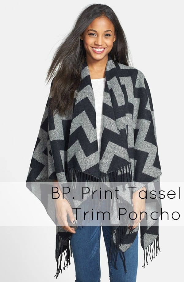 bp print tassel trim poncho