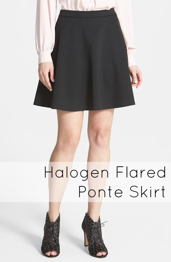 halogen flared ponte skirt