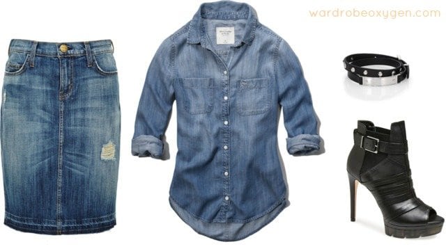 How to wear double denim denim skirt shirt