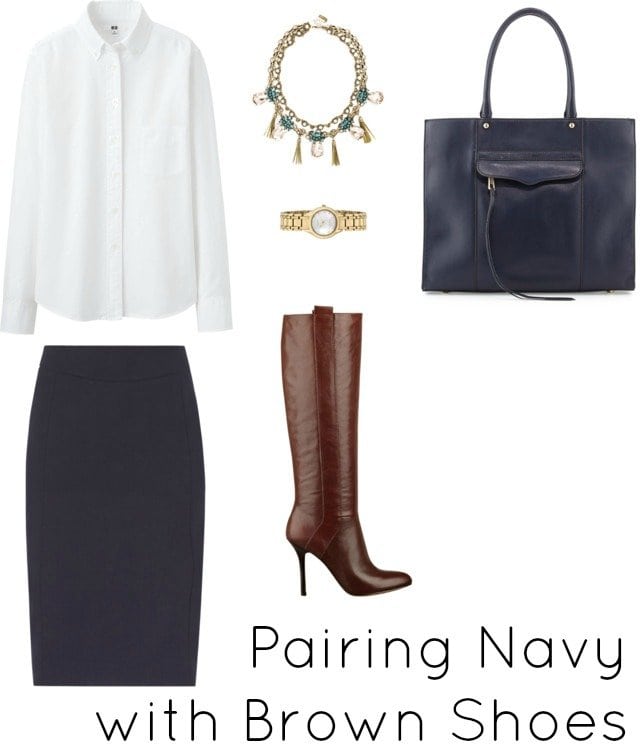 navy with brown shoes