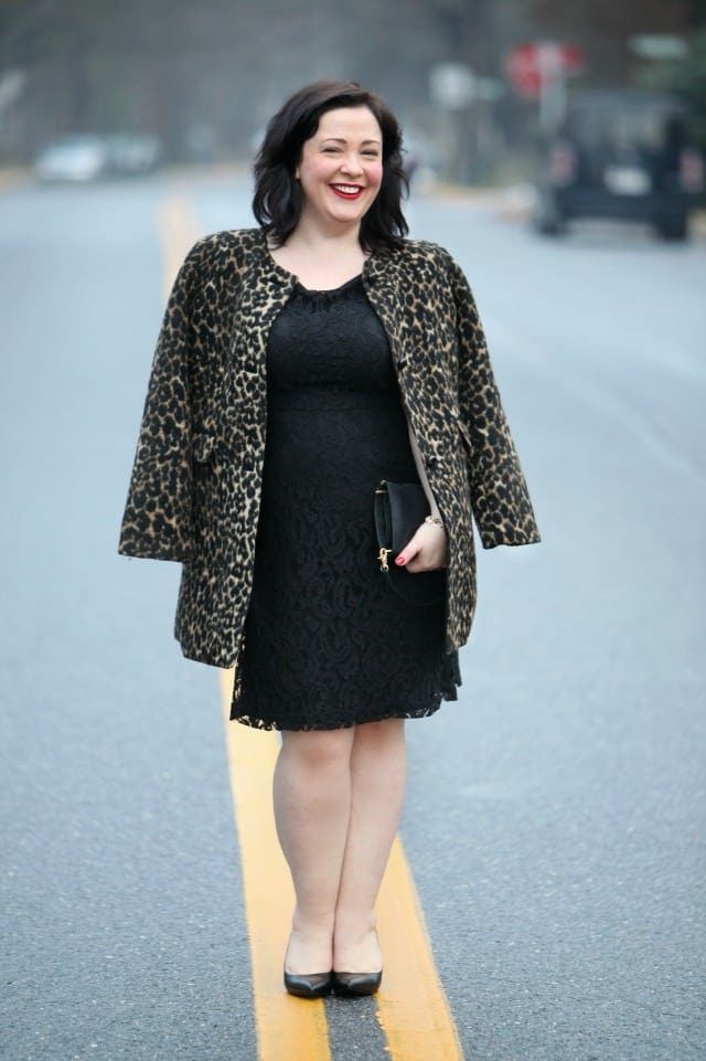 What I Wore: Party Time, Excellent featuring a Dobbin Clothing lace dress, Dagne Dover clutch, and Talbots leopard coat