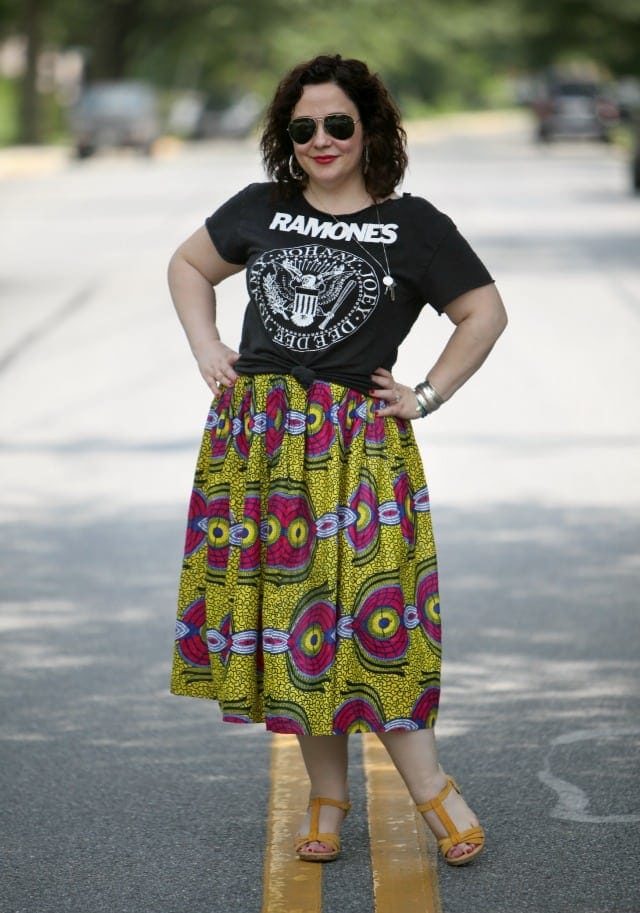 what I wore on the weekend featuring ramones tee shirt ankara skirt born myndy sandals