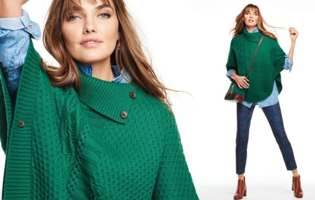 Talbots Fall 2015 Look Book Green Poncho Sweater