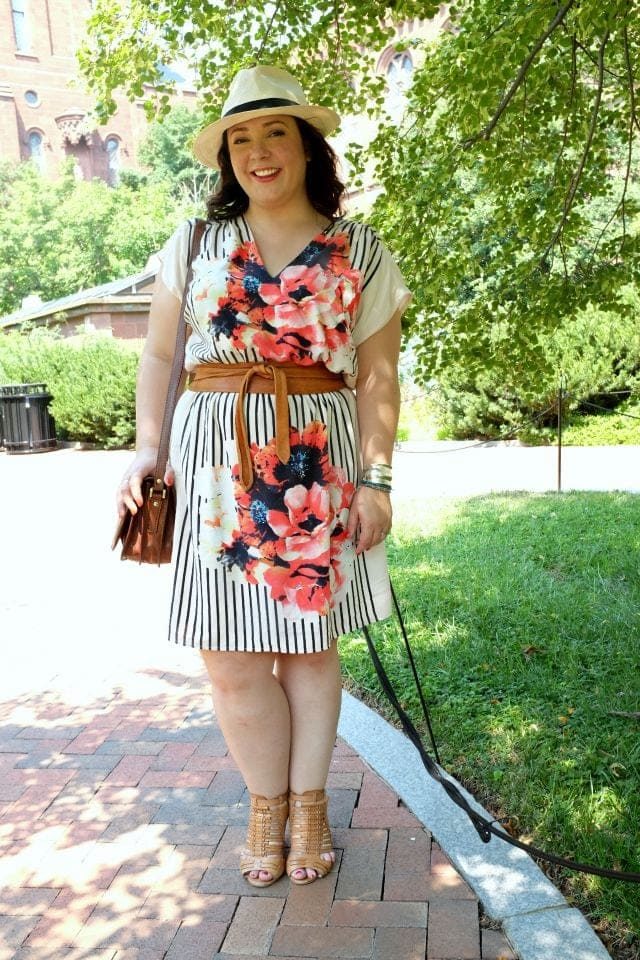 Wardrobe Oxygen wearing a Gwynnie Bee dress, Maxwell Scott bag, and ADA Collection belt