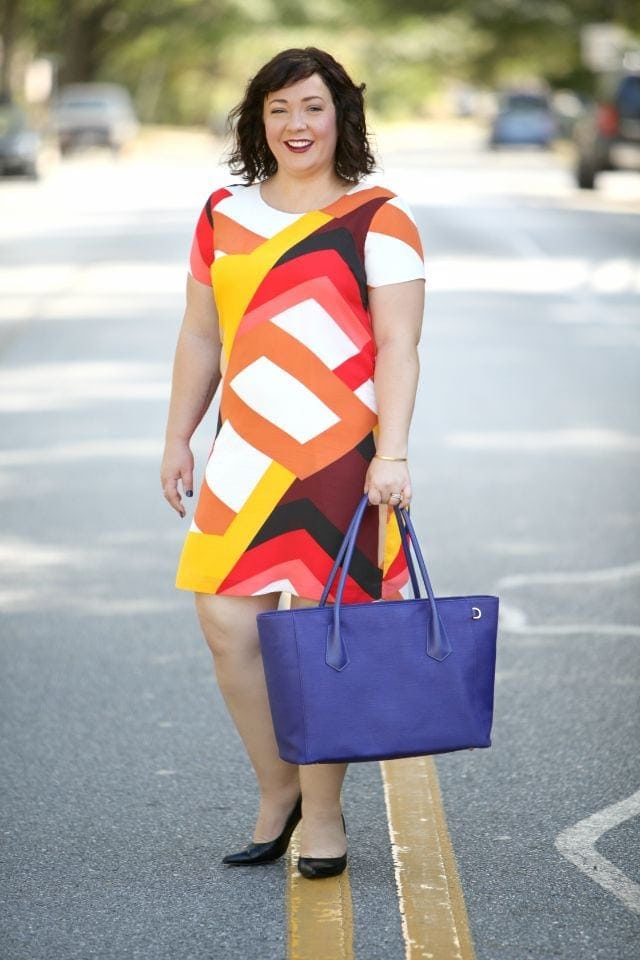 Wardrobe Oxygen outfit post featuring Vince Camuto dress and Dagne Dover tote