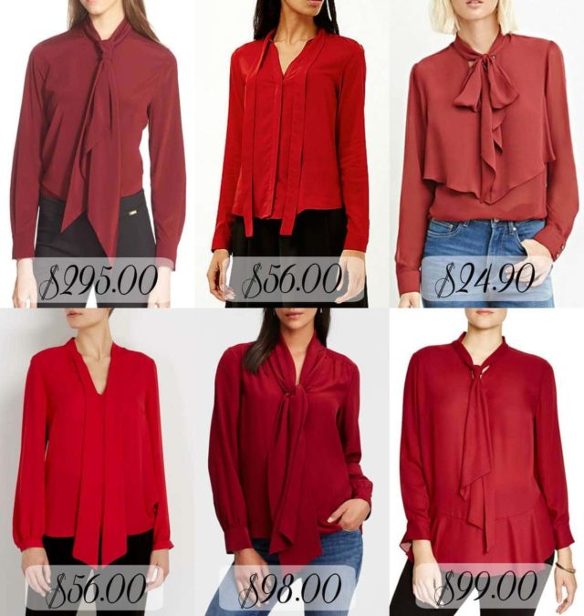 The Look for Less - Red Tie Neck Blouses