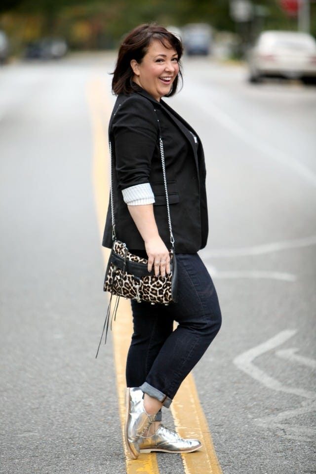 wardrobe oxygen featuring a leopard calfhair mini mac from rebecca minkoff with a blazer jeans and silver brogues