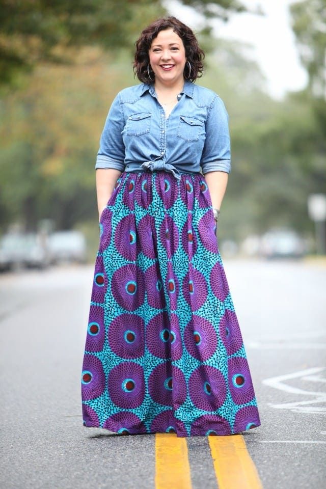 wardrobe oxygen featuring an ankara maxi skirt from Etsy and a Gap western denim shirt