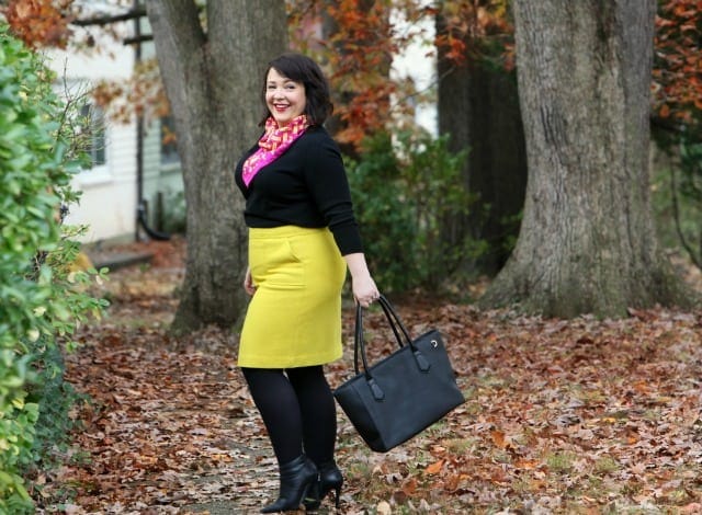 Wardrobe Oxygen wearing a Talbots Skirt with Dagne Dover tote and Hermes scarf