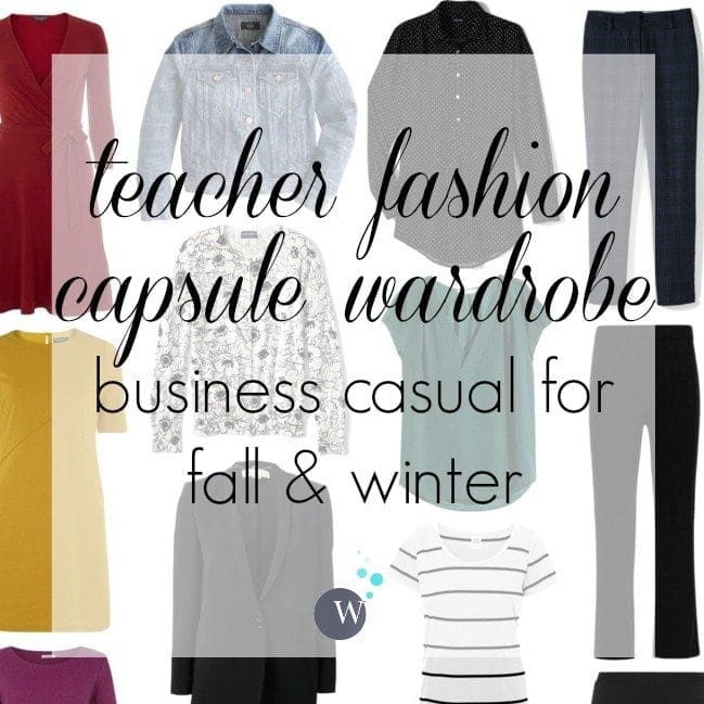 capsule wardrobe for a teacher or business casual setting with a focus on machine washable fashion for fall or winter by Wardrobe Oxygen
