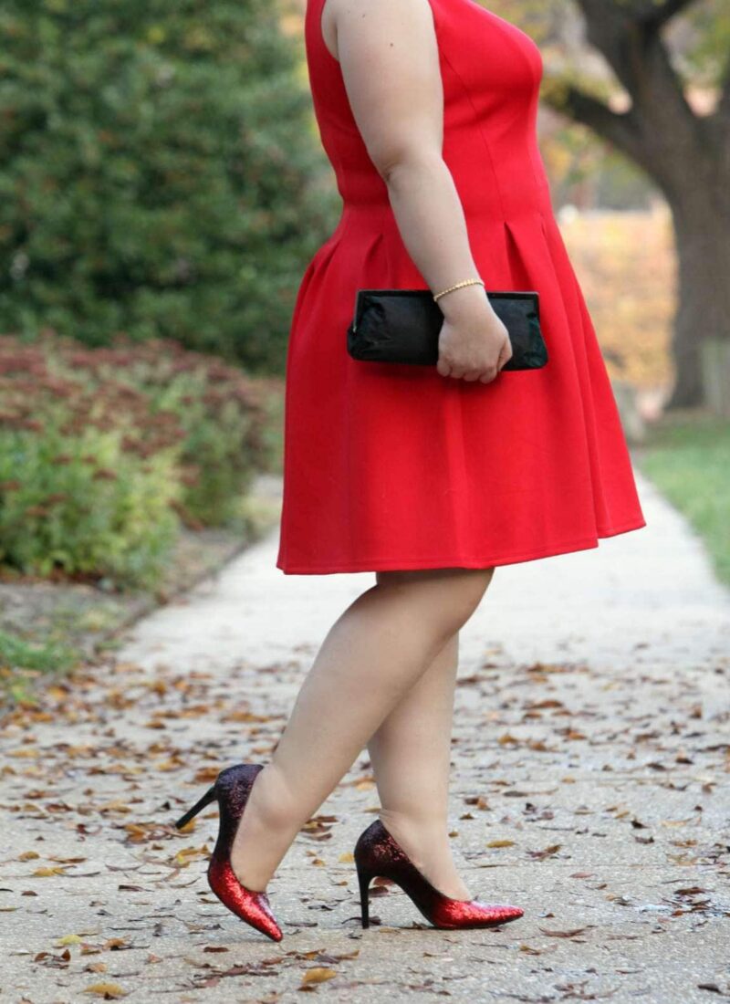 Wardrobe Oxygen wearing an Ann Taylor dress with Payless Klaudie Ombre Glitter Pumps