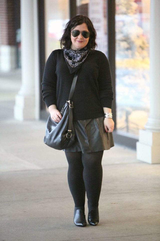 Wardrobe Oxygen featuring a black Nordstrom Collection cashmere sweater, leather pleated skirt, and convertible bag from Rough & Tumble Bags.