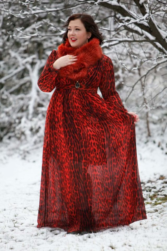 Wardrobe Oxygen wearing an orange leopard print maxi dress from MICHAEL Michael Kors