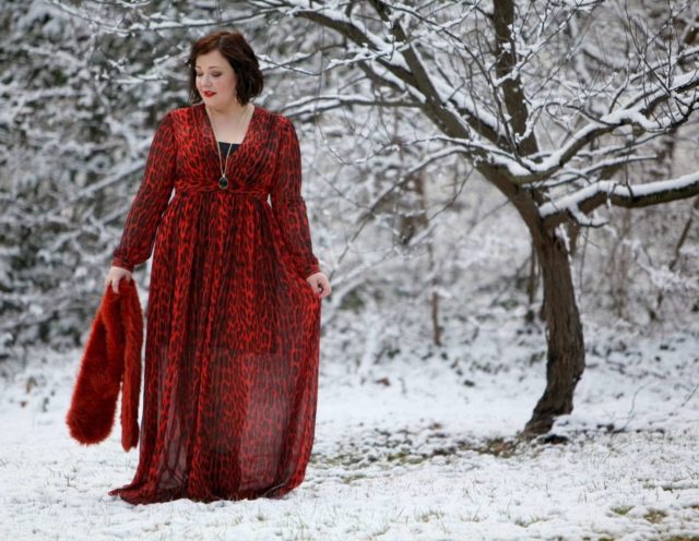 Wardrobe Oxygen wearing an orange leopard print maxi dress from MICHAEL Michael Kors