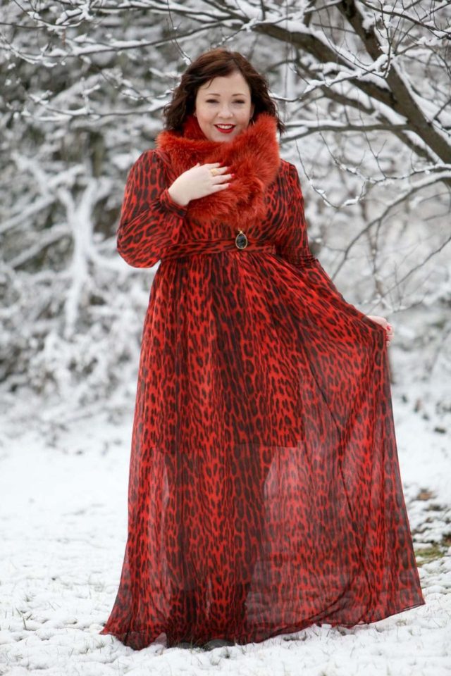 Wardrobe Oxygen wearing an orange leopard print maxi dress from MICHAEL Michael Kors