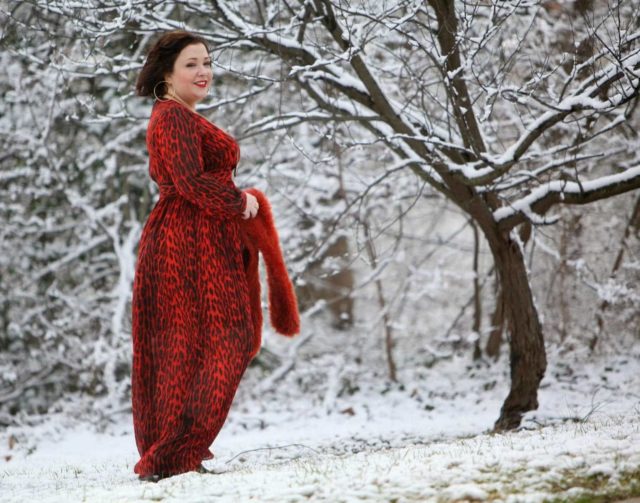 Wardrobe Oxygen wearing an orange leopard print maxi dress from MICHAEL Michael Kors