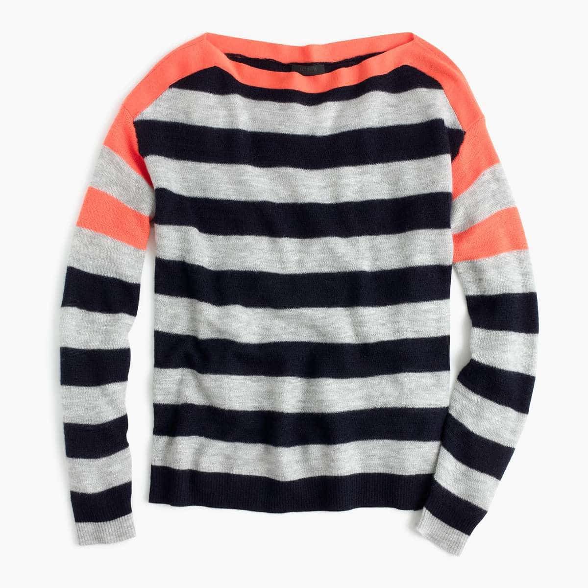 J. CREW Collection featherweight cashmere striped boatneck sweater