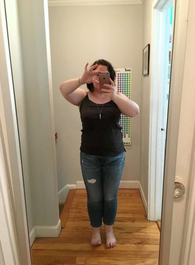 Everlane Silk Camisole Size L on Size 14 Woman - Wardrobe Oxygen | Thoughts on Everlane Sizing featured by popular DC curvy fashion blogger, Wardrobe Oxygen