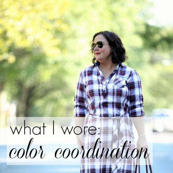 Wardrobe Oxygen What I Wore Color Coordination featuring a Foxcroft Plaid Shirt Dress