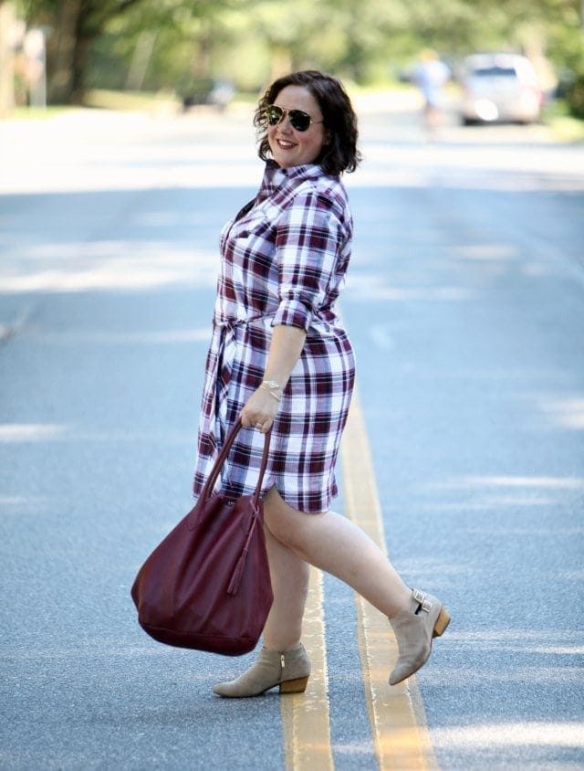 Wardrobe Oxygen wearing a Foxcroft Plaid Shirt Dress