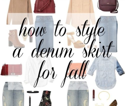 fall outfits with denim skirt