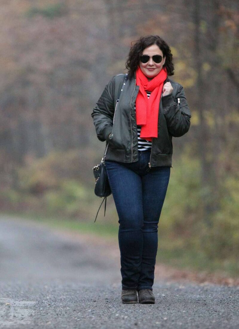 Wardrobe Oxygen in a Steve Madden bomber jacket, JAG jeans, Sorel boots, and a Rebecca Minkoff Mini MAC bag