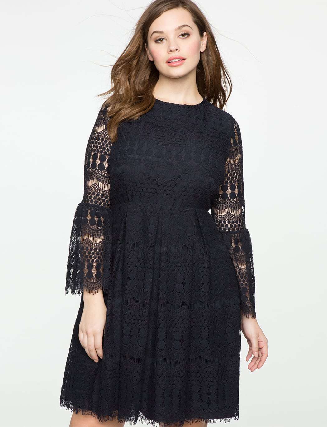 ELOQUII Striped Lace Flare Sleeve Dress Review by Wardrobe Oxygen