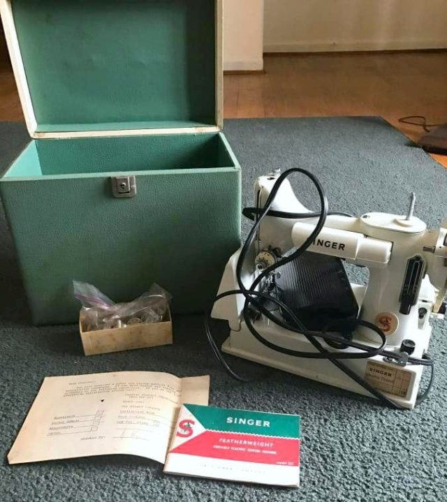 Singer Featherweight 221 Green and White with Box