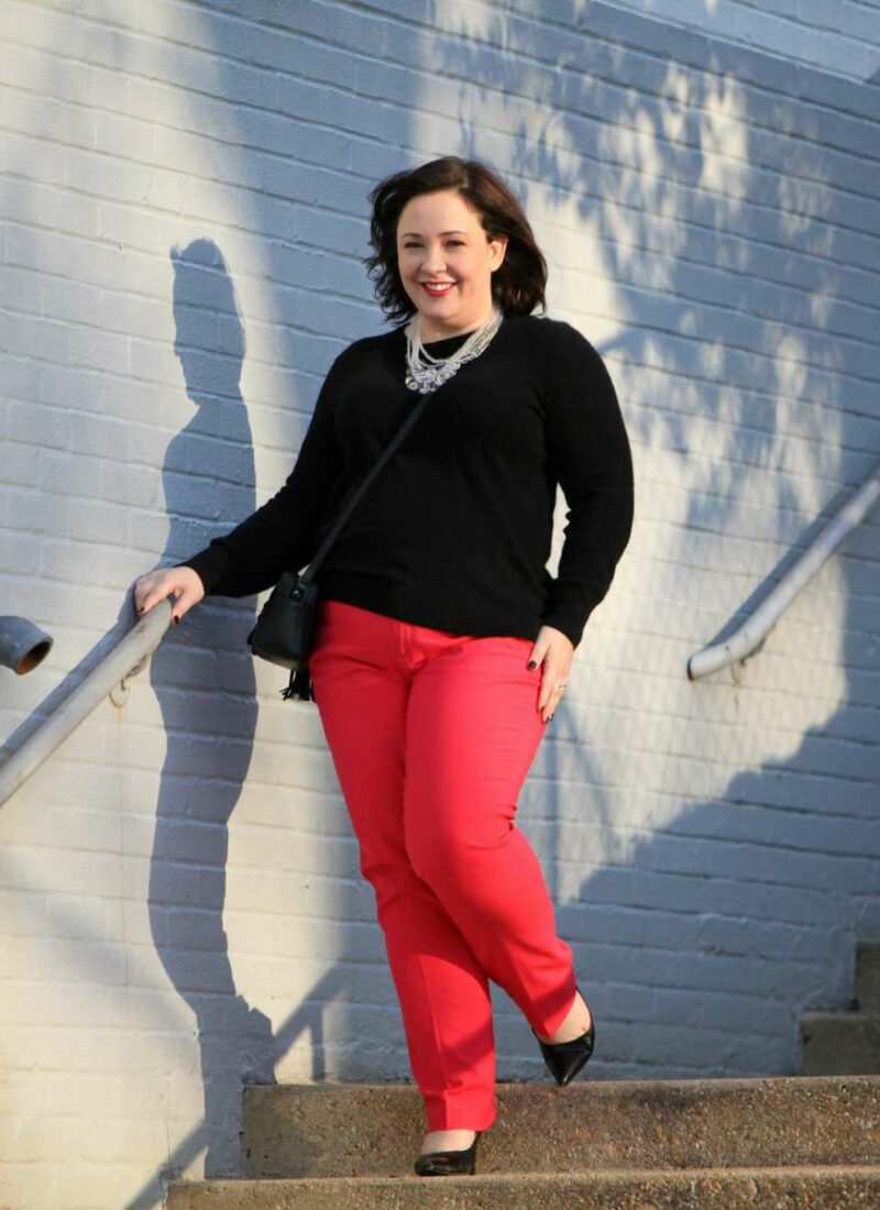 Wardrobe Oxygen, over 40 fashion blogger in Nordstrom Collection cashmere sweater, Banana Republic Ryan pants, Rebecca Minkoff Bag, and Baublebar necklace