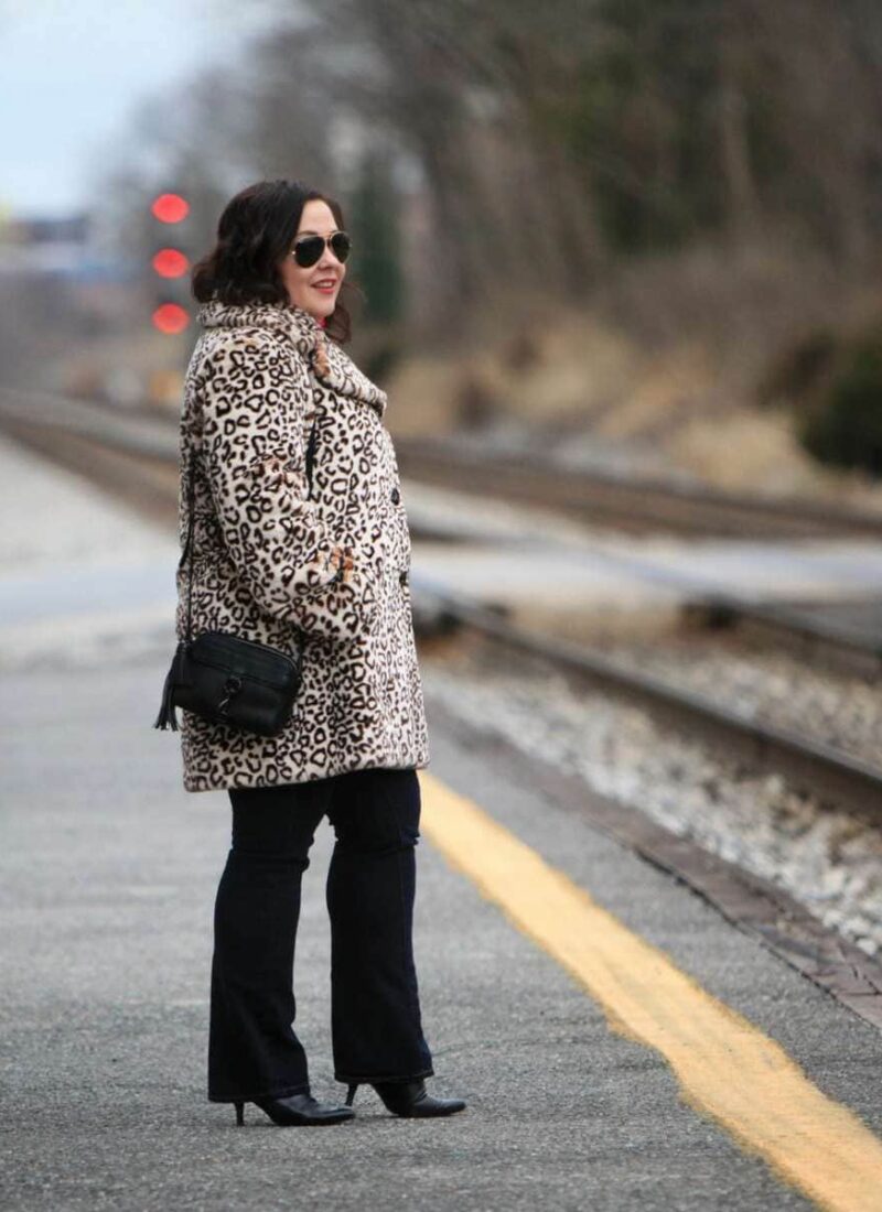Wardrobe Oxygen in a faux leopard print fur coat from Amazon Fashion